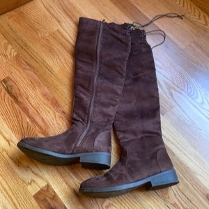 Knee high suede leather boots